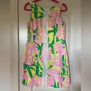 Lilly Pulitzer Pink and Green Sleeveless shift Sundress crochet lace detail 10
